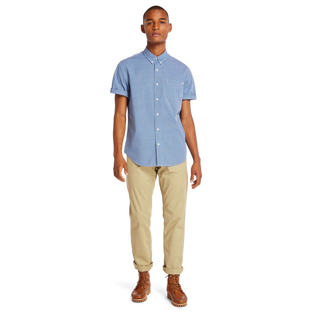 Camisa Masculino - Timberland Short-Sleeve Saco River Stretch - WUDXN1546 - Azuis